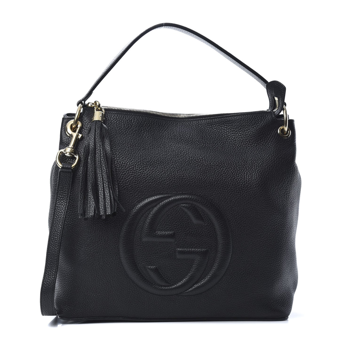 Pebbled Calfskin Large Soho Hobo Black