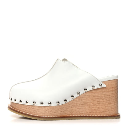 Hermes Calfskin Beechwood Earth Mules 37 White 1 of 8