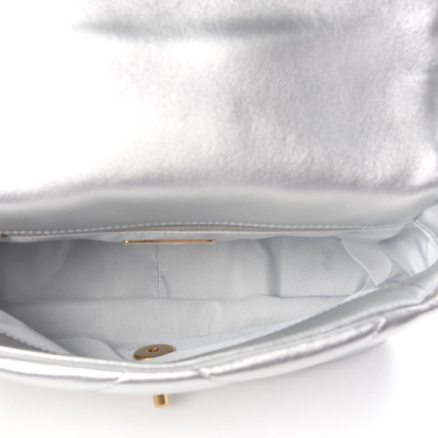 Metallic Lambskin Quilted Medium Chanel 19 Flap Silver