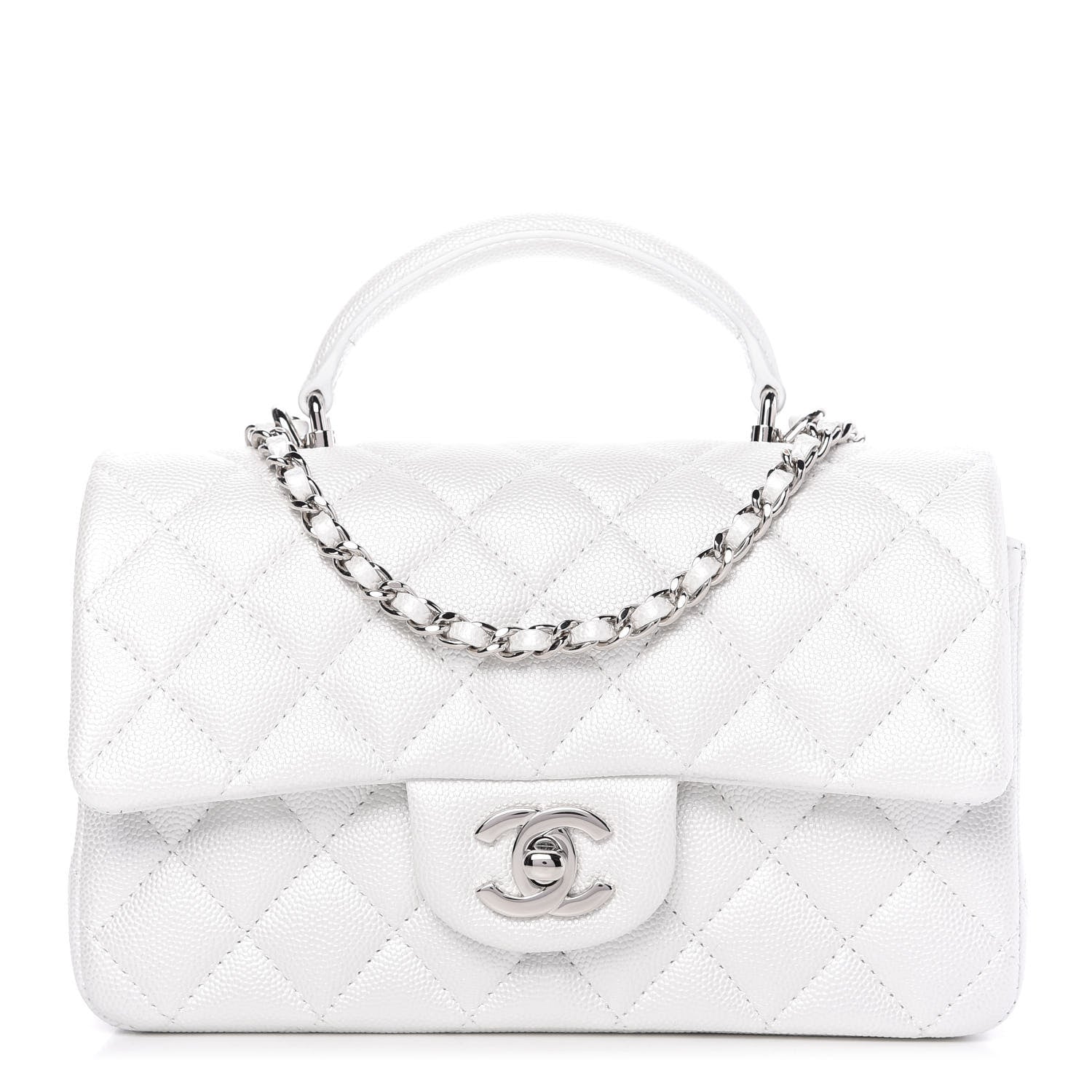 Chanel Iridescent Caviar Quilted Mini Top Handle Rectangular Flap White 1 of 10