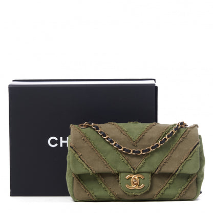 Chanel Canvas Chevron Cuba Patchwork Medium Single Flap Khaki 10 of 10