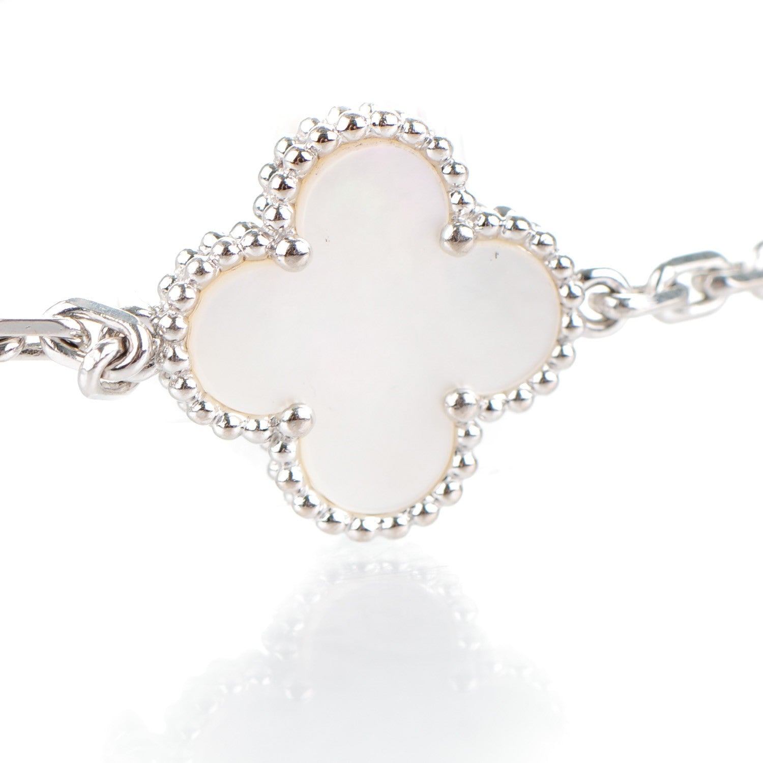 Van Cleef & Arpels 18K White Gold Mother of Pearl 5 Motifs Vintage Alhambra Bracelet 4 of 5