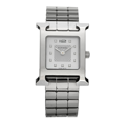 Hermes Stainless Steel Diamond Mother of Pearl 21mm Heure H Hour Quartz Watch 1 of 5