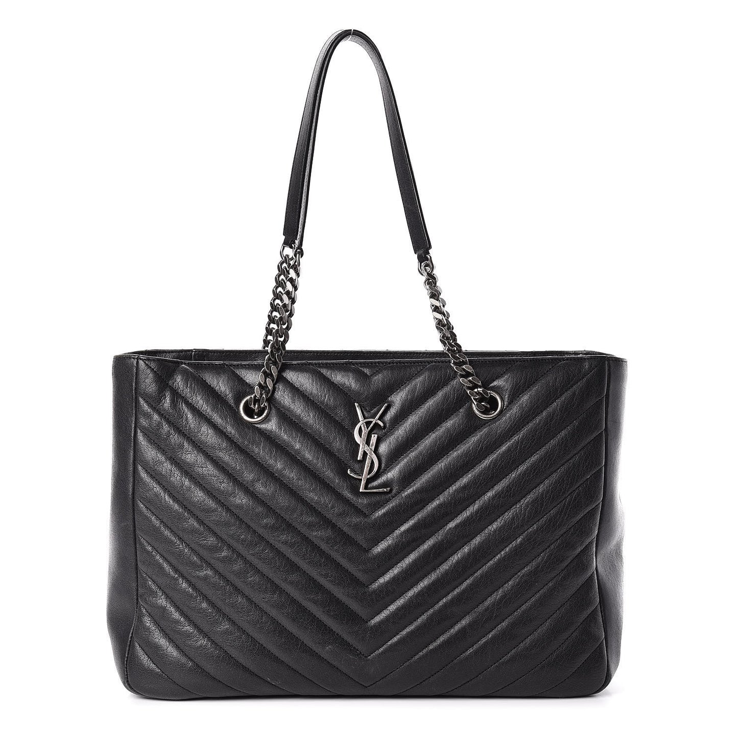 Sheepskin Matelasse Chevron Large Monogram Shopping Bag Black