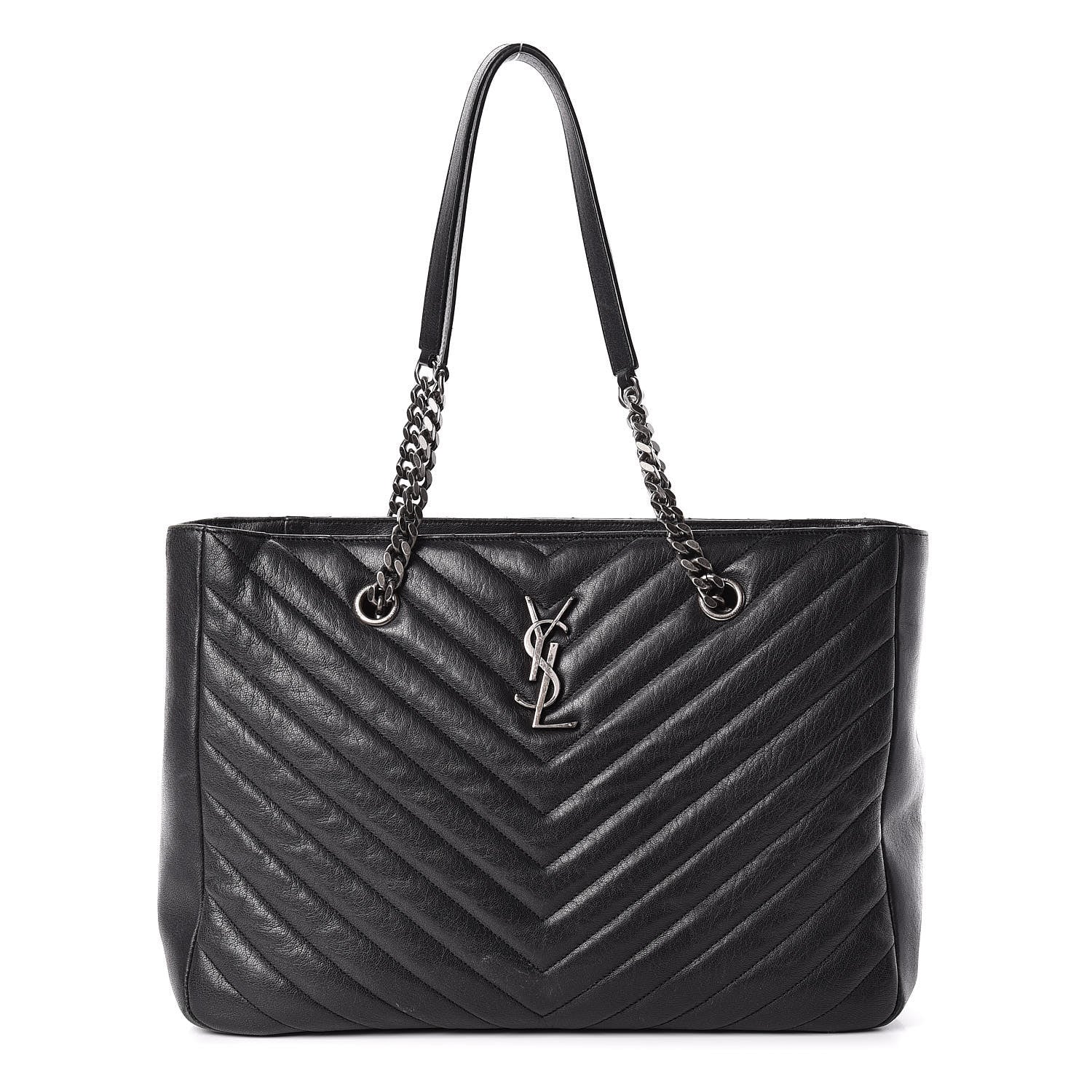 Saint Laurent Sheepskin Matelasse Chevron Large Monogram Shopping Bag Black 1 of 16