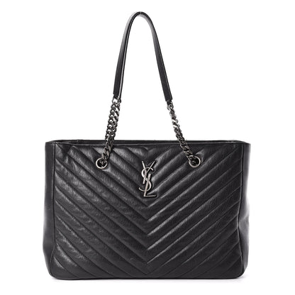 Saint Laurent Sheepskin Matelasse Chevron Large Monogram Shopping Bag Black 1 of 16