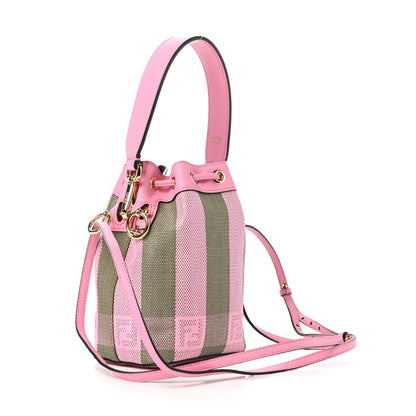 Fendi Raffia Vitello Seta F is Fendi Pequin Gingham Woven Mini Mon Tresor Bucket Bag Military Rosa Lollypop 3 of 9