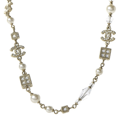 Chanel Pearl Bead Crystal CC Short Necklace Gold 1 of 6