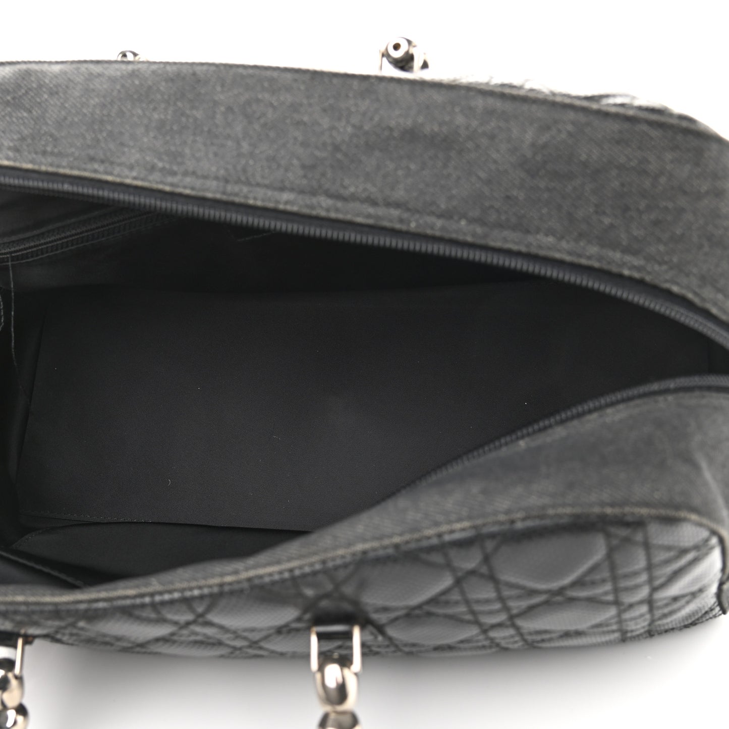 Denim Patent Perforated Cannage Satchel Black