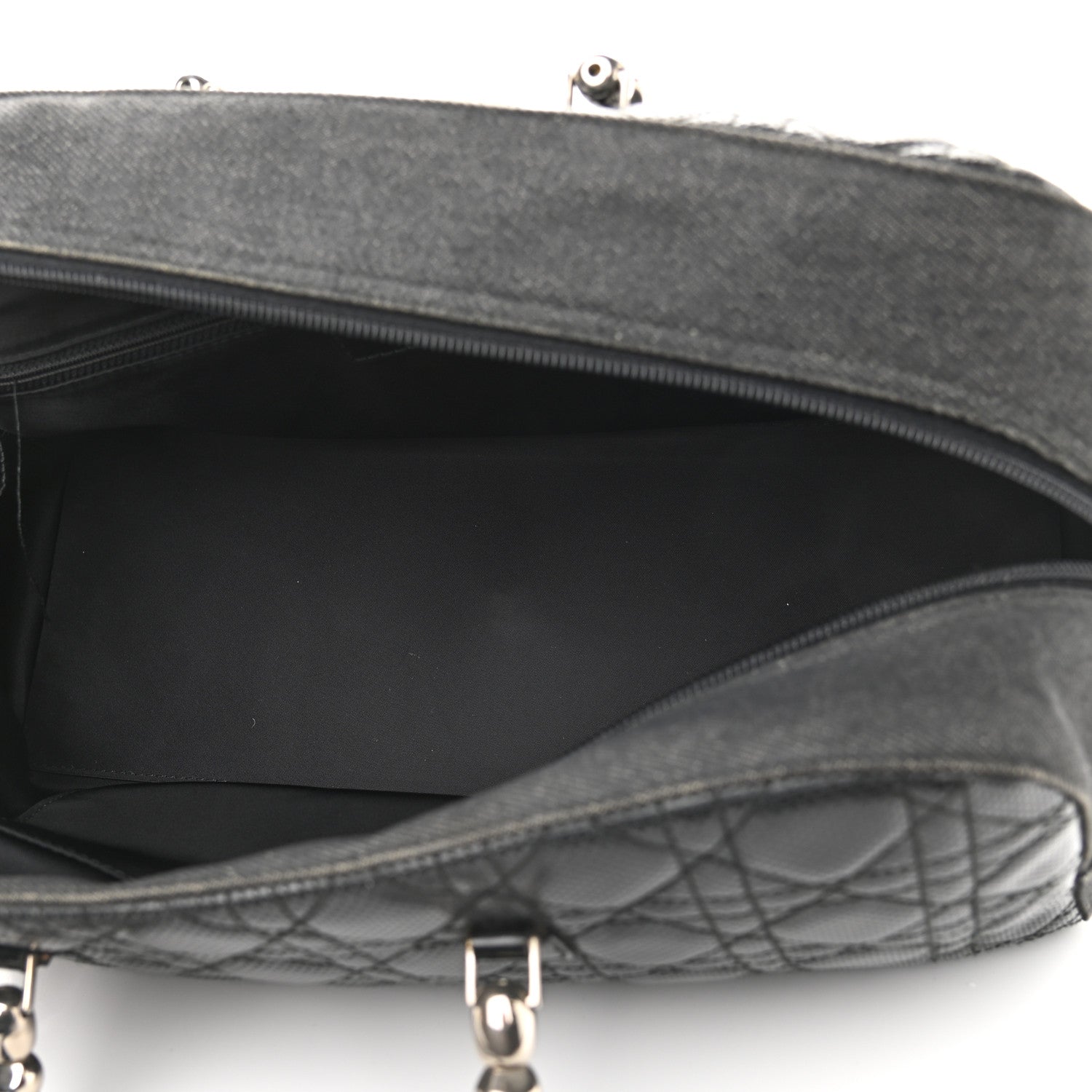 Christian Dior Denim Patent Perforated Cannage Satchel Black 5 of 14