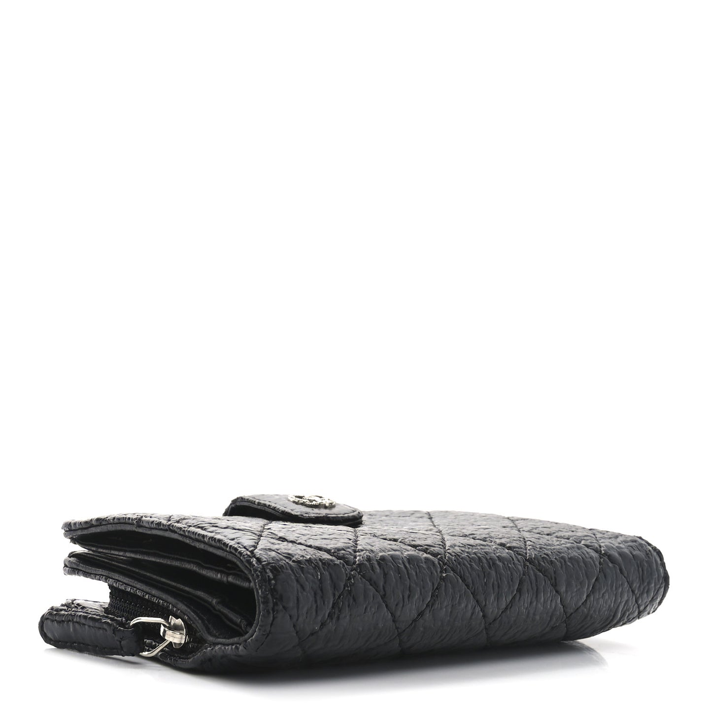 Crinkled Patent Quilted Zipped Pocket Wallet Black