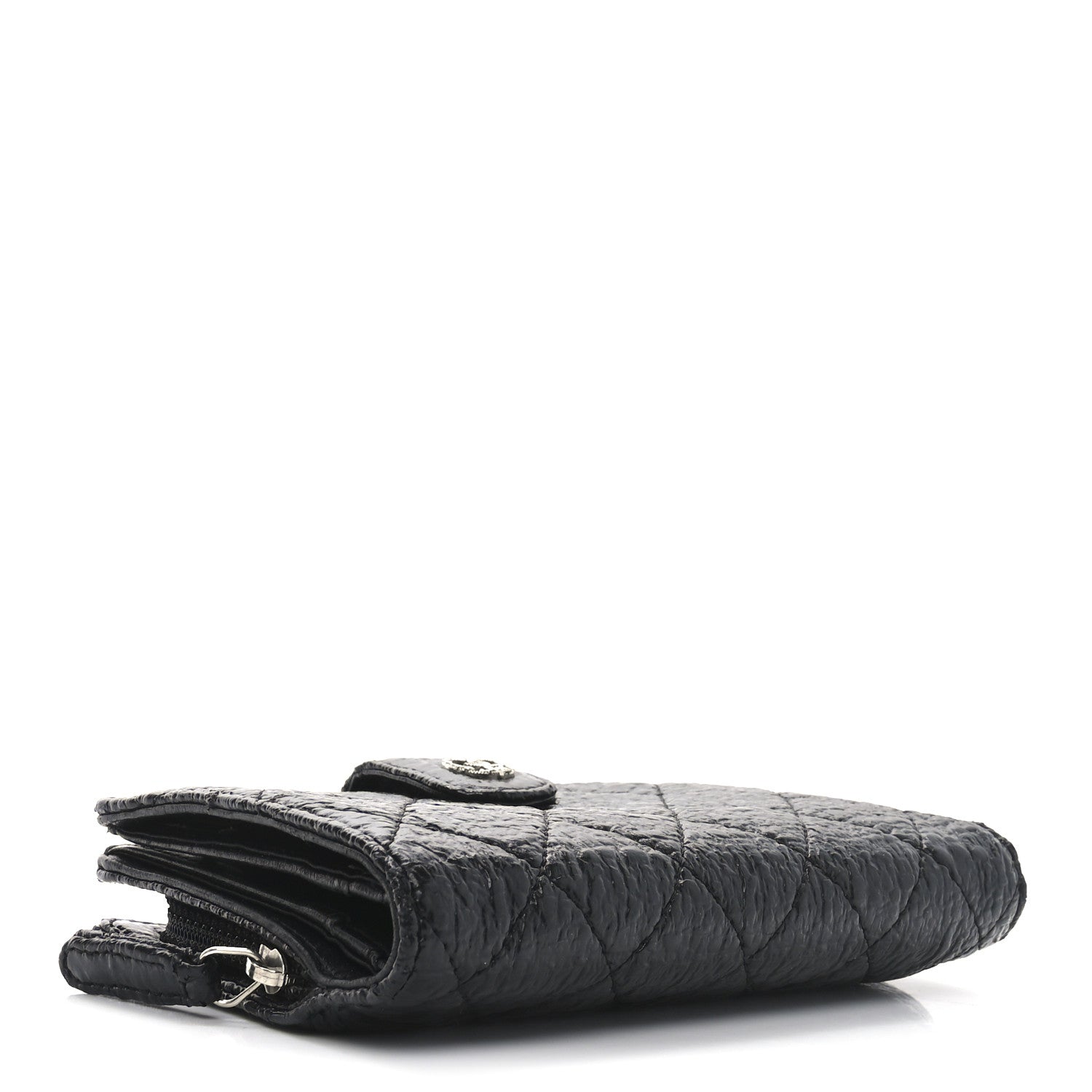 Chanel Crinkled Patent Quilted Zipped Pocket Wallet Black 4 of 8