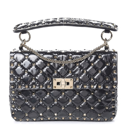 Valentino Garavani Patent Medium Rockstud Spike Shoulder Bag Black 1 of 10