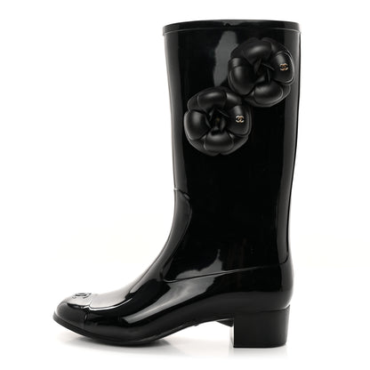 Chanel Rubber Camellia Rain Boots 38 Black 1 of 14