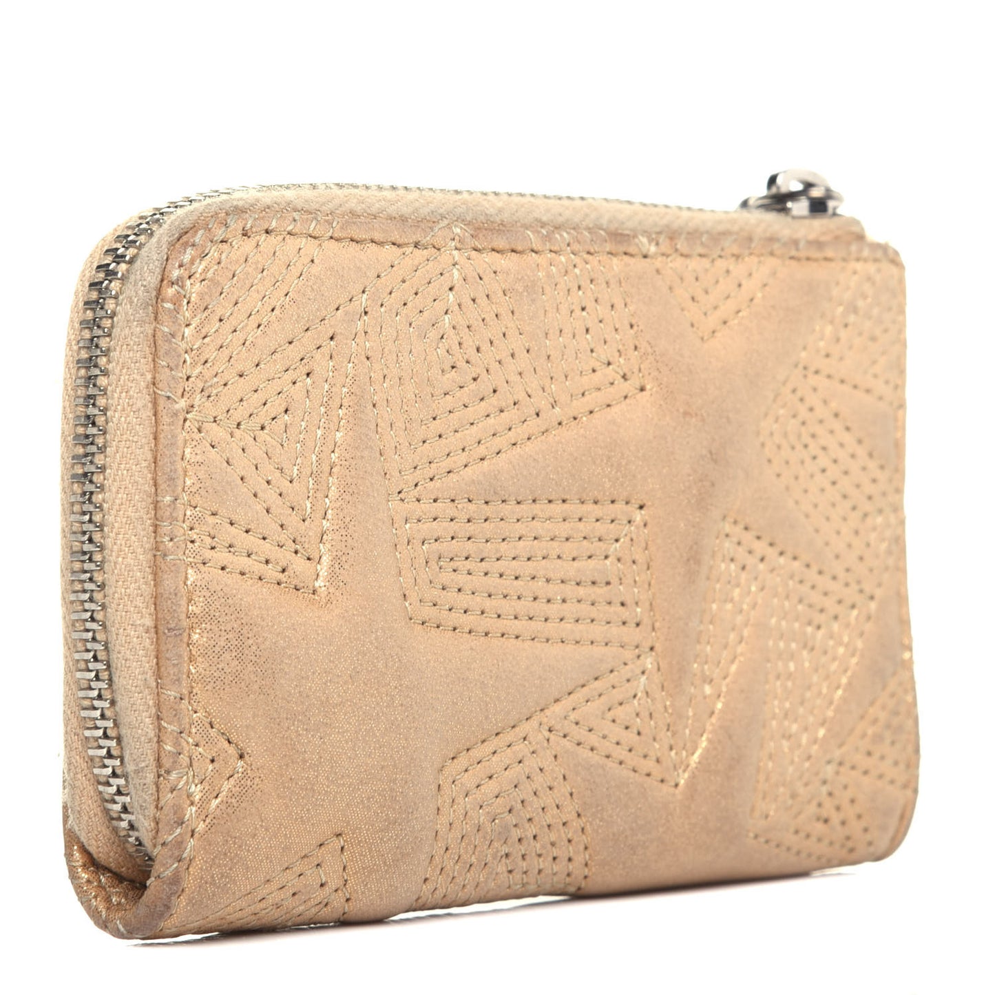 Metallic Lambskin Star Embossed Coin Key Pouch Gold