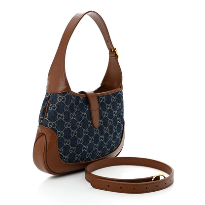 Gucci New Denim GG Monogram Calfskin Small Jackie 1961 Hobo Blue Tea Cuir 3 of 10