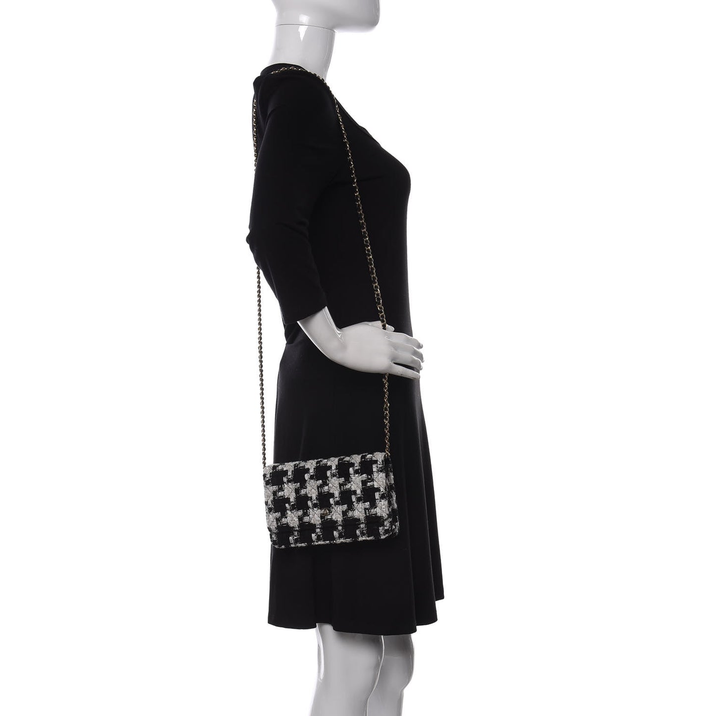 Tweed Quilted Wallet On Chain WOC Black Ecru White