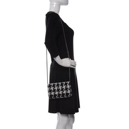 Chanel Tweed Quilted Wallet On Chain WOC Black Ecru White 2 of 12