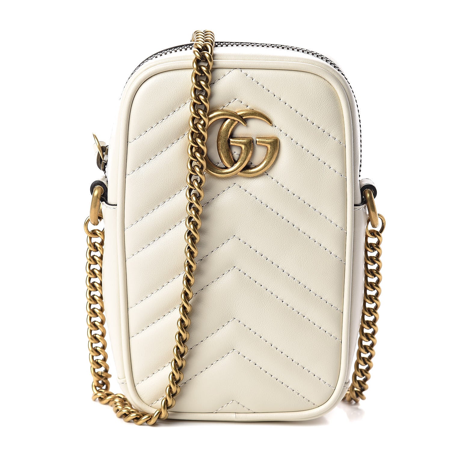 Gucci Calfskin Matelasse Mini GG Marmont Crossbody Bag White 1 of 8