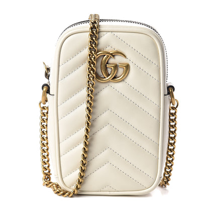 Gucci Calfskin Matelasse Mini GG Marmont Crossbody Bag White 1 of 8