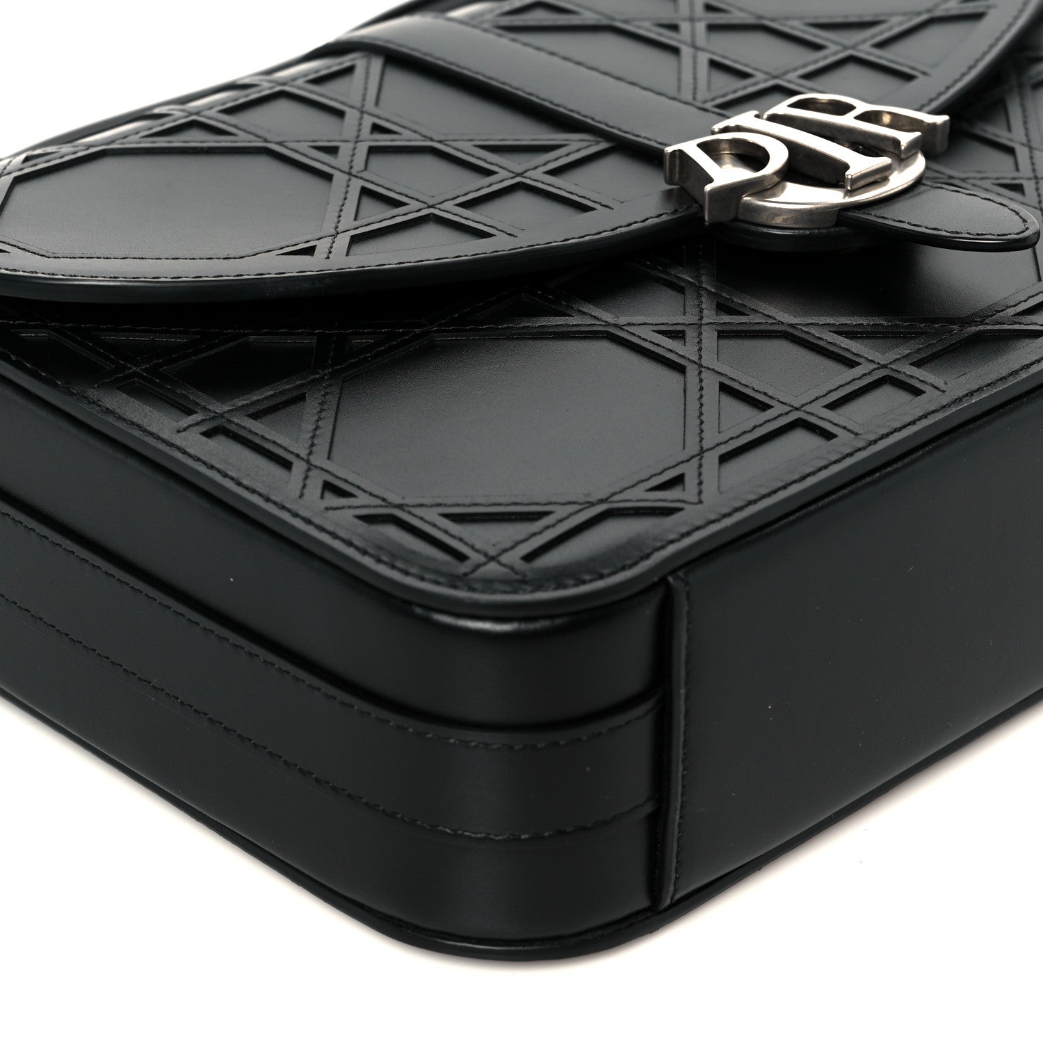 Christian Dior Calfskin Cosmo Laser Cut Cannage Medium Dior Charm Messenger Bag Black 9 of 10