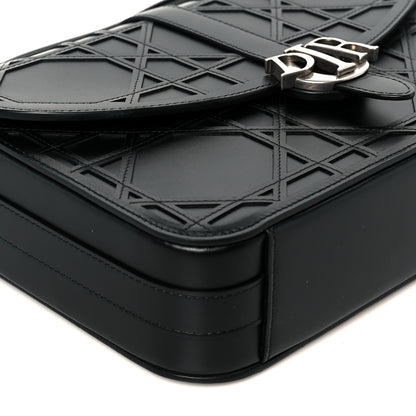 Christian Dior Calfskin Cosmo Laser Cut Cannage Medium Dior Charm Messenger Bag Black 9 of 10