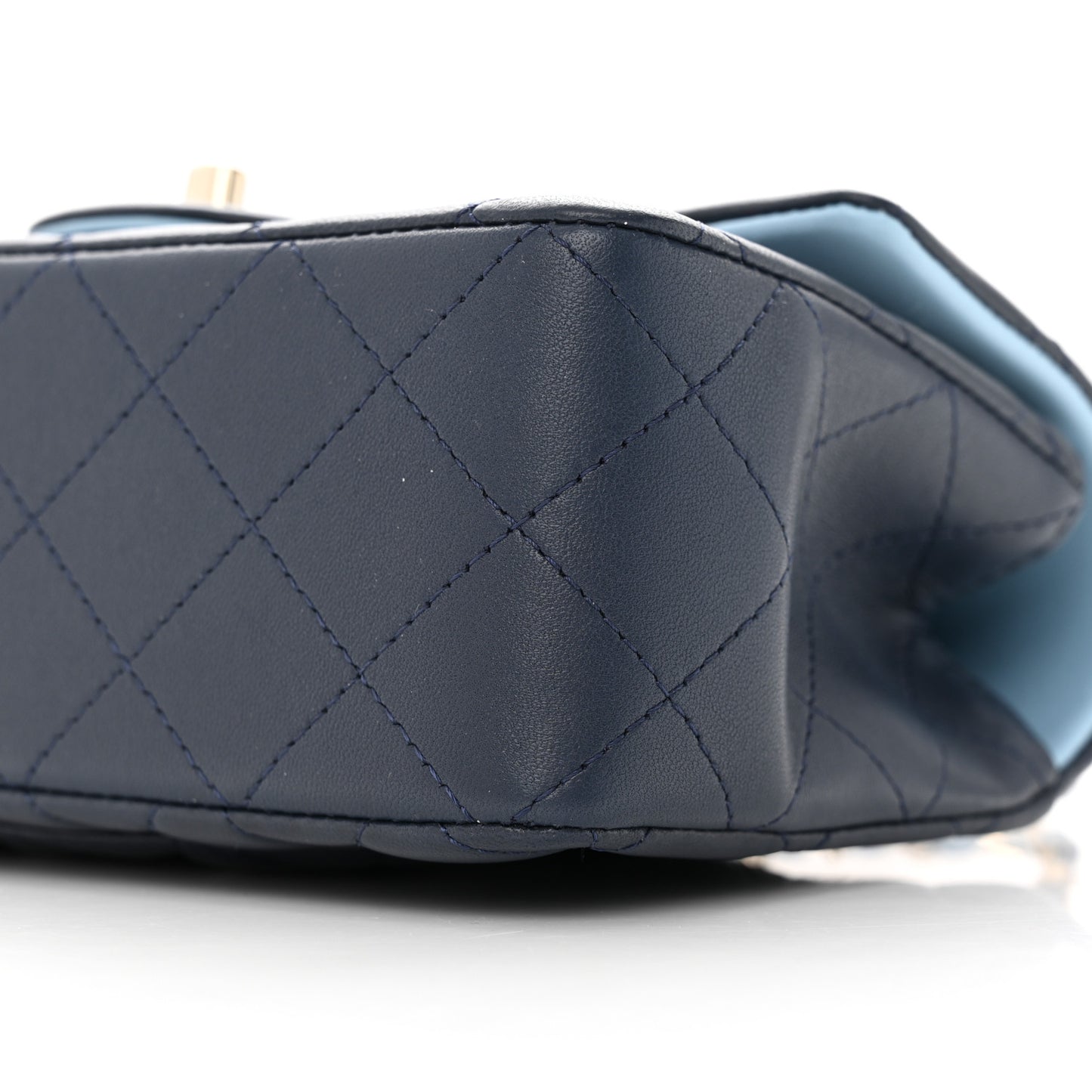 Lambskin Quilted Bi-Color Mini Top Handle Rectangular Flap Navy Blue Light Blue
