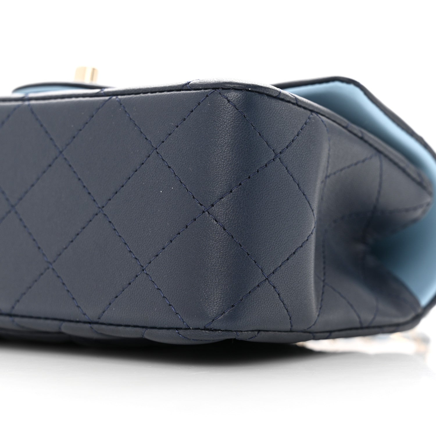 Chanel Lambskin Quilted Bi-Color Mini Top Handle Rectangular Flap Navy Blue Light Blue 10 of 12