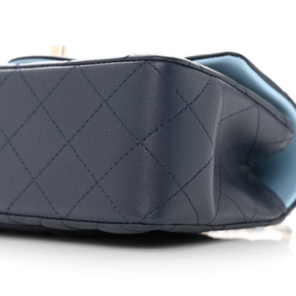 Chanel Lambskin Quilted Bi-Color Mini Top Handle Rectangular Flap Navy Blue Light Blue 10 of 12