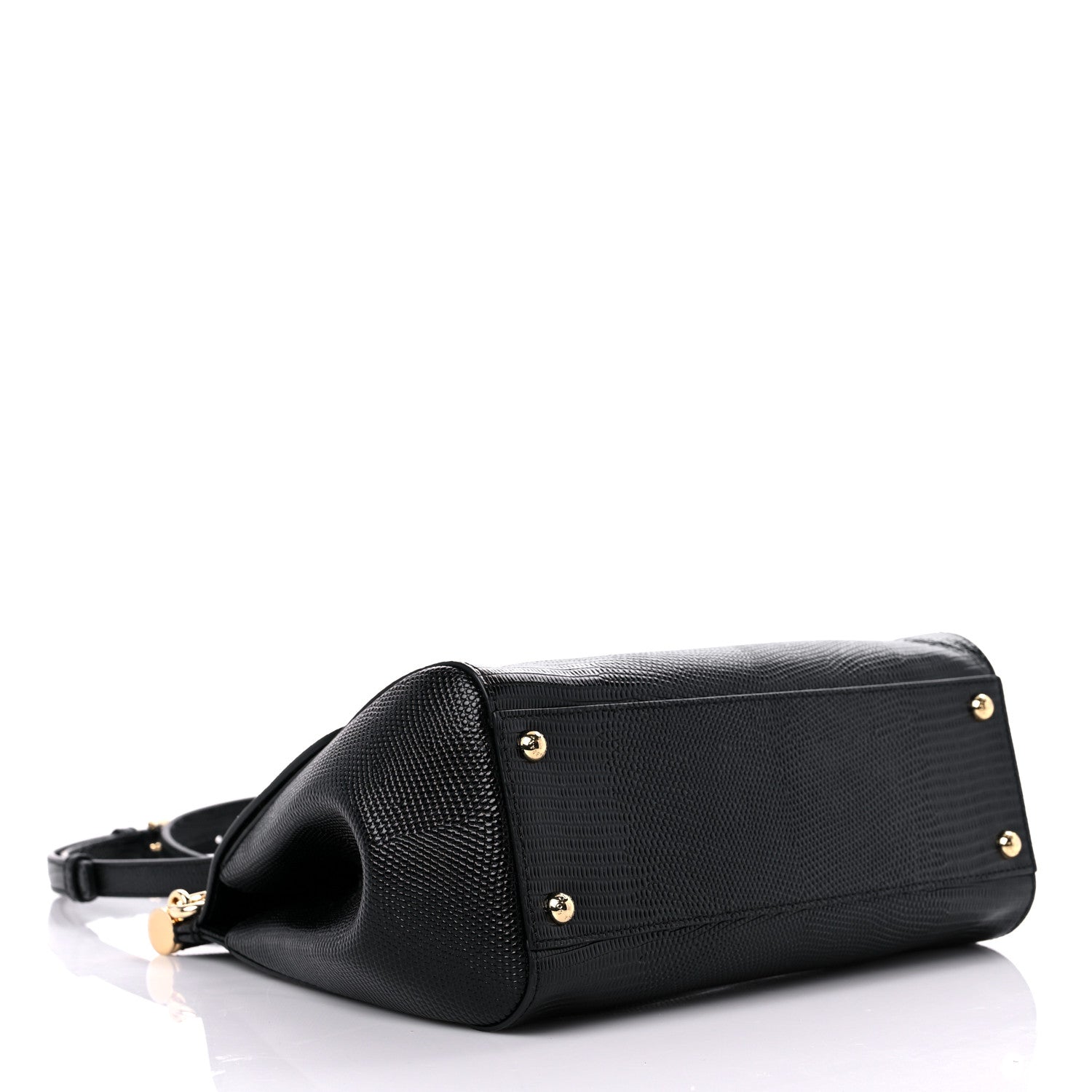 Dolce & Gabbana Lizard Calfskin Embossed Medium Miss Sicily Satchel Black 3 of 9