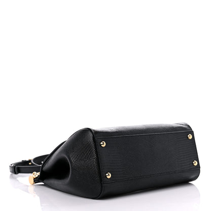 Dolce & Gabbana Lizard Calfskin Embossed Medium Miss Sicily Satchel Black 3 of 9