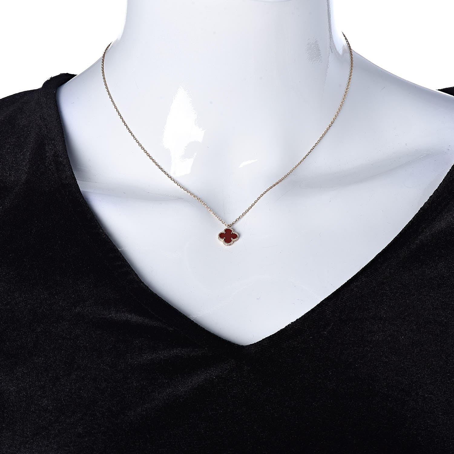 Van Cleef & Arpels 18K Rose Gold Carnelian Sweet Alhambra Pendant Necklace 2 of 8