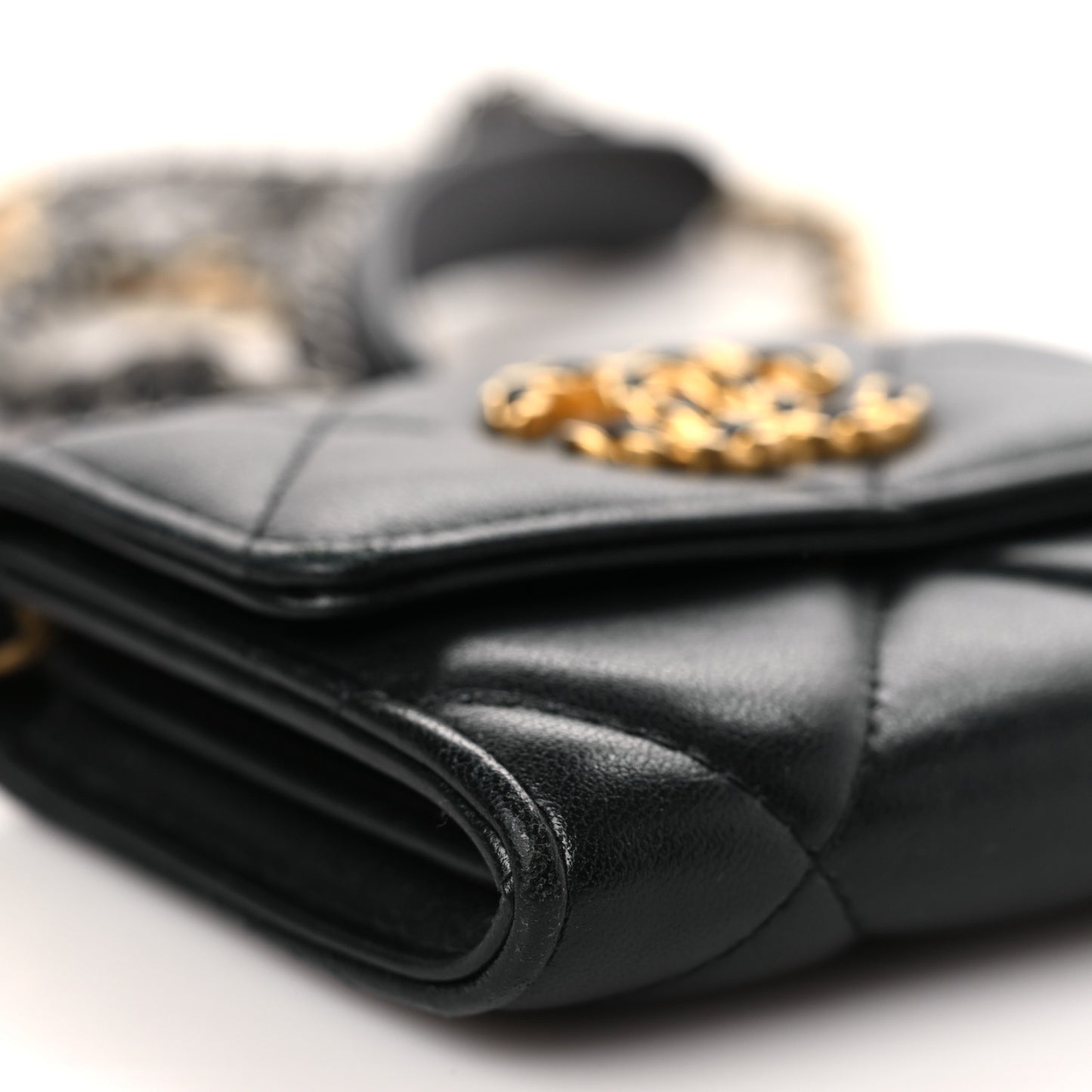 Lambskin Quilted Chanel 19 Flap Coin Purse With Chain Black