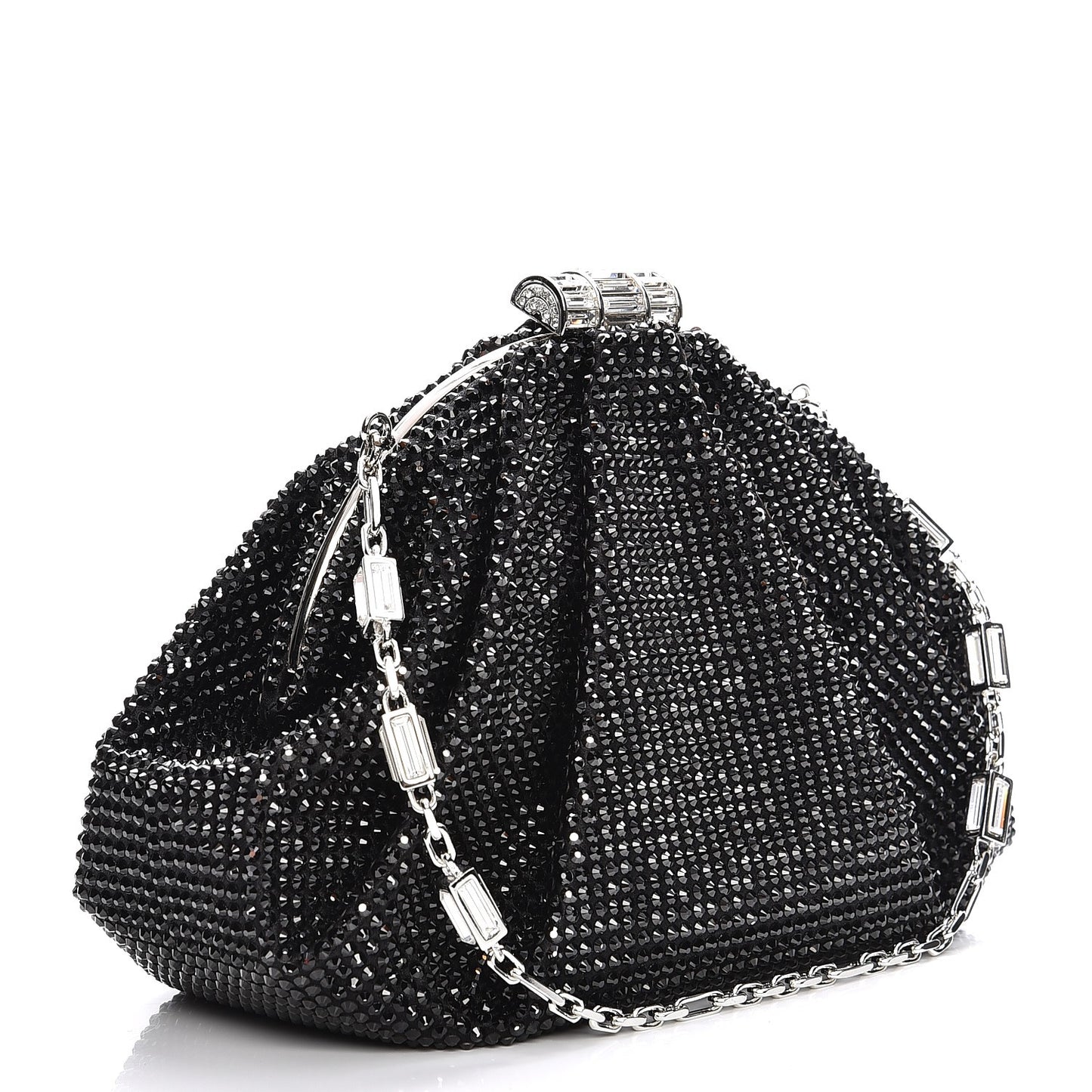 Swarovski Crystal Kisslock Clutch Black Silver