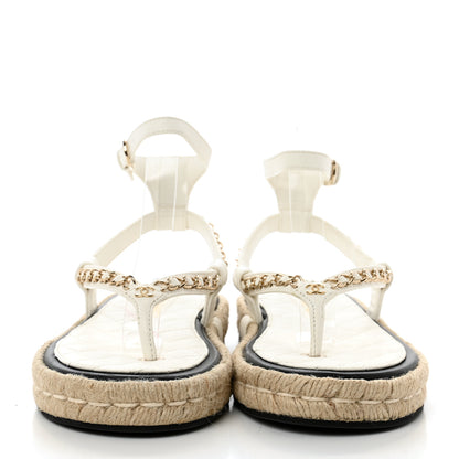 Chanel Lambskin Chain CC Thong Espadrille Sandals 35 White 2 of 9