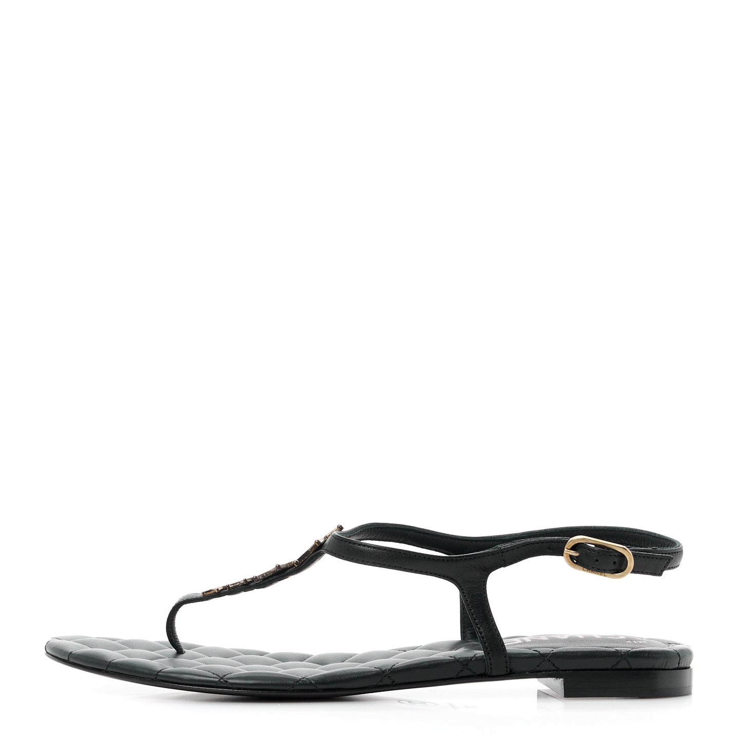 Calfskin Paris Dallas Quilted Star CC Thong Sandals 37 Black