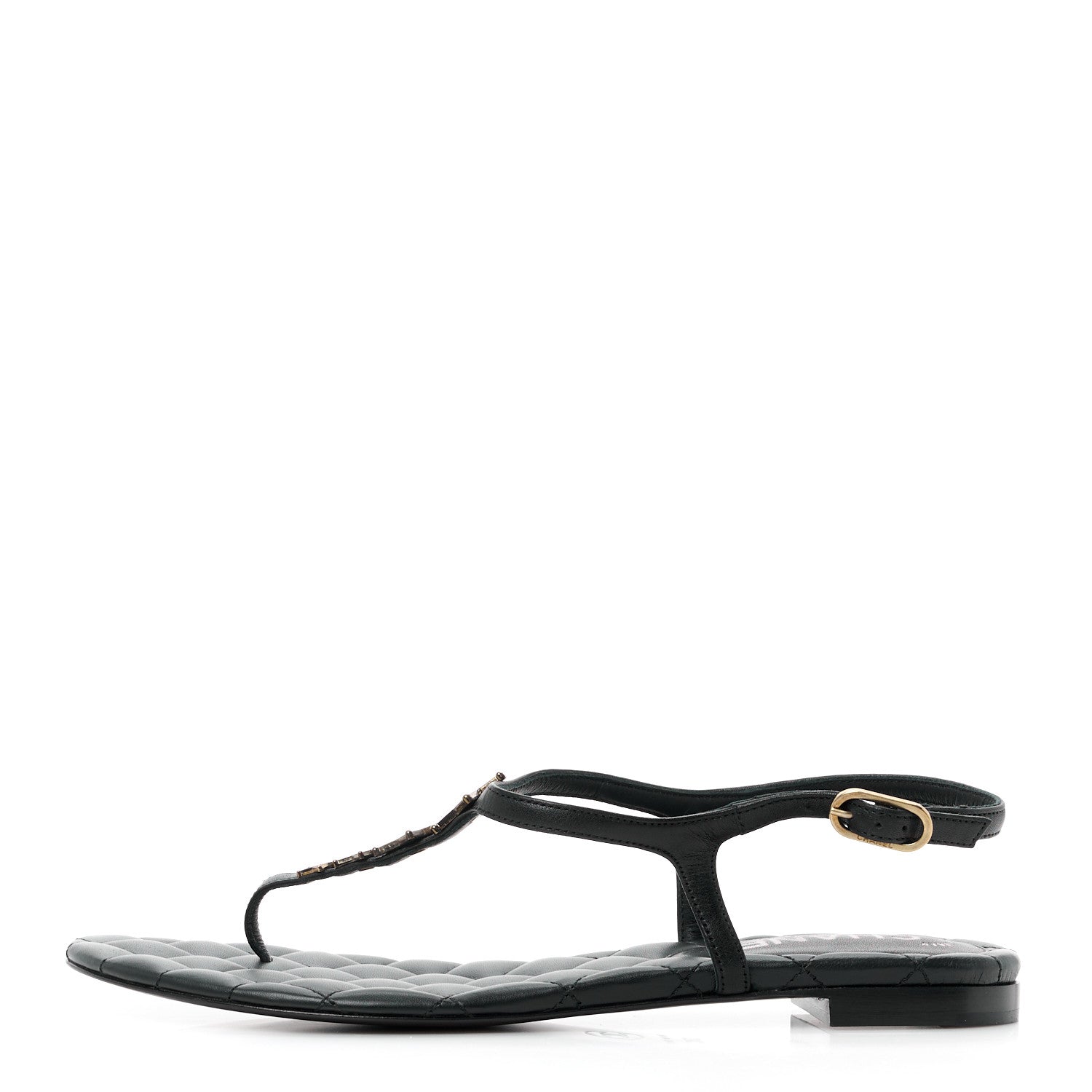 Chanel Calfskin Paris Dallas Quilted Star CC Thong Sandals 37 Black 1 of 9