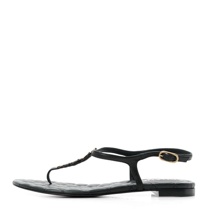 Chanel Calfskin Paris Dallas Quilted Star CC Thong Sandals 37 Black 1 of 9
