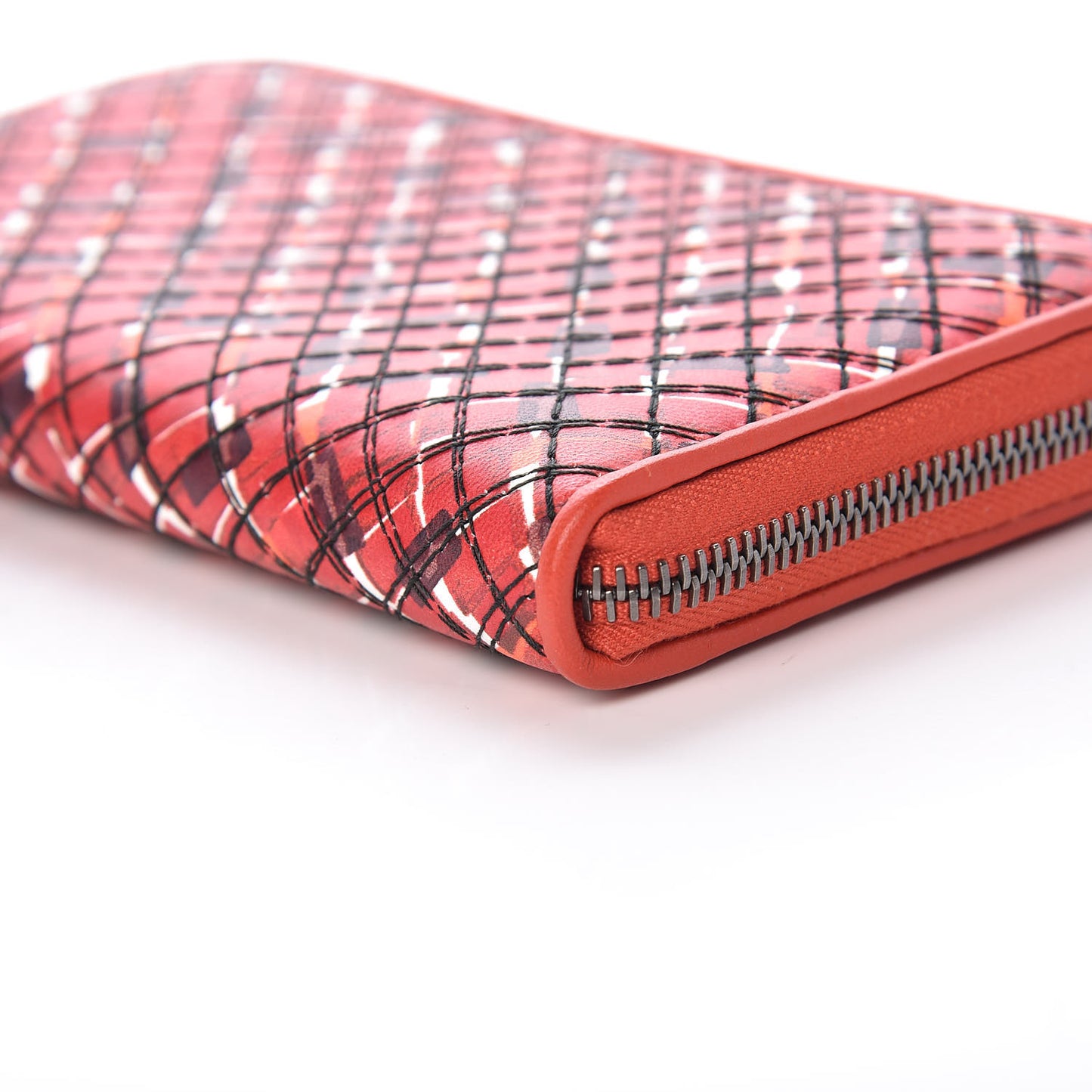 Embroidered Nappa Zip Around Wallet China Red