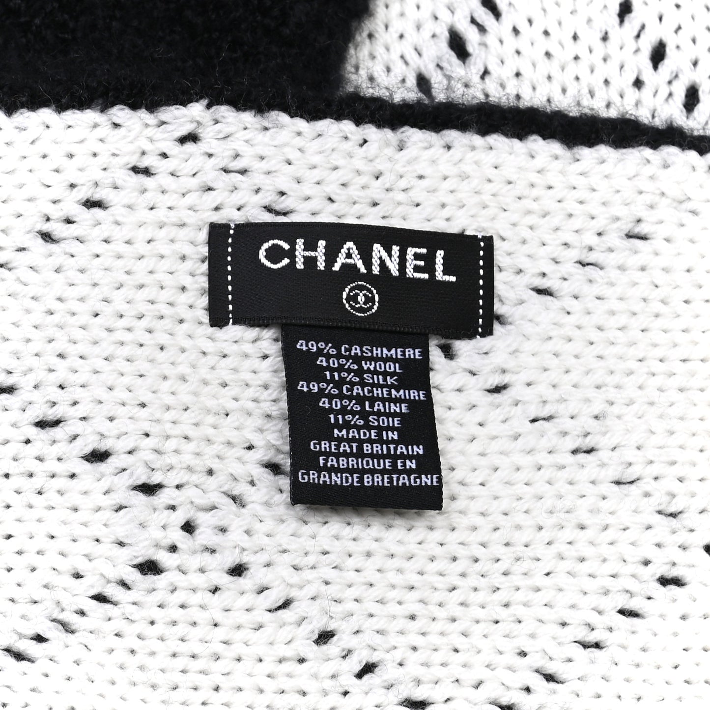 Wool Cashmere Silk CC Scarf Black White