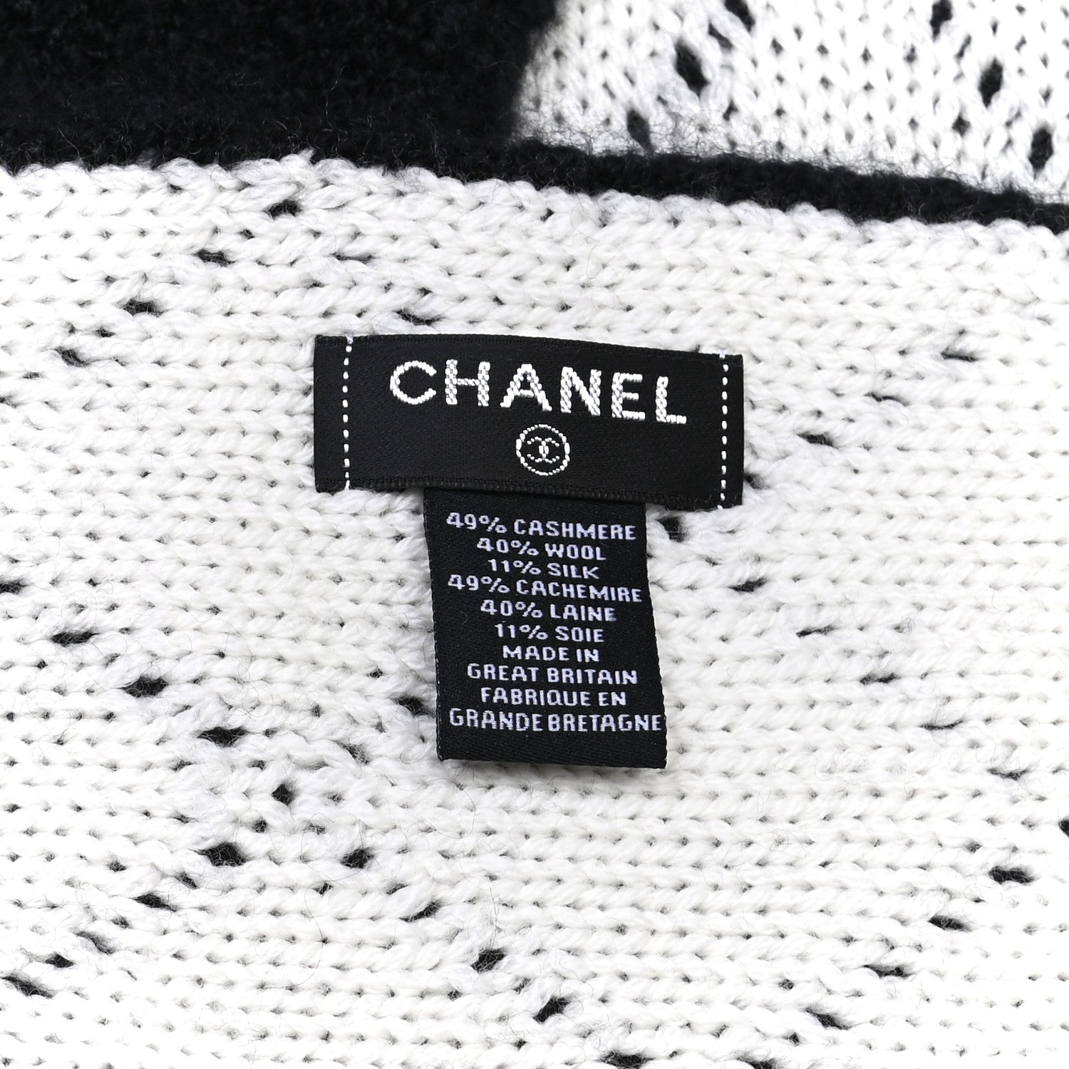 Chanel Wool Cashmere Silk CC Scarf Black White 3 of 4