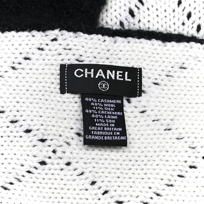 Chanel Wool Cashmere Silk CC Scarf Black White 5 of 8