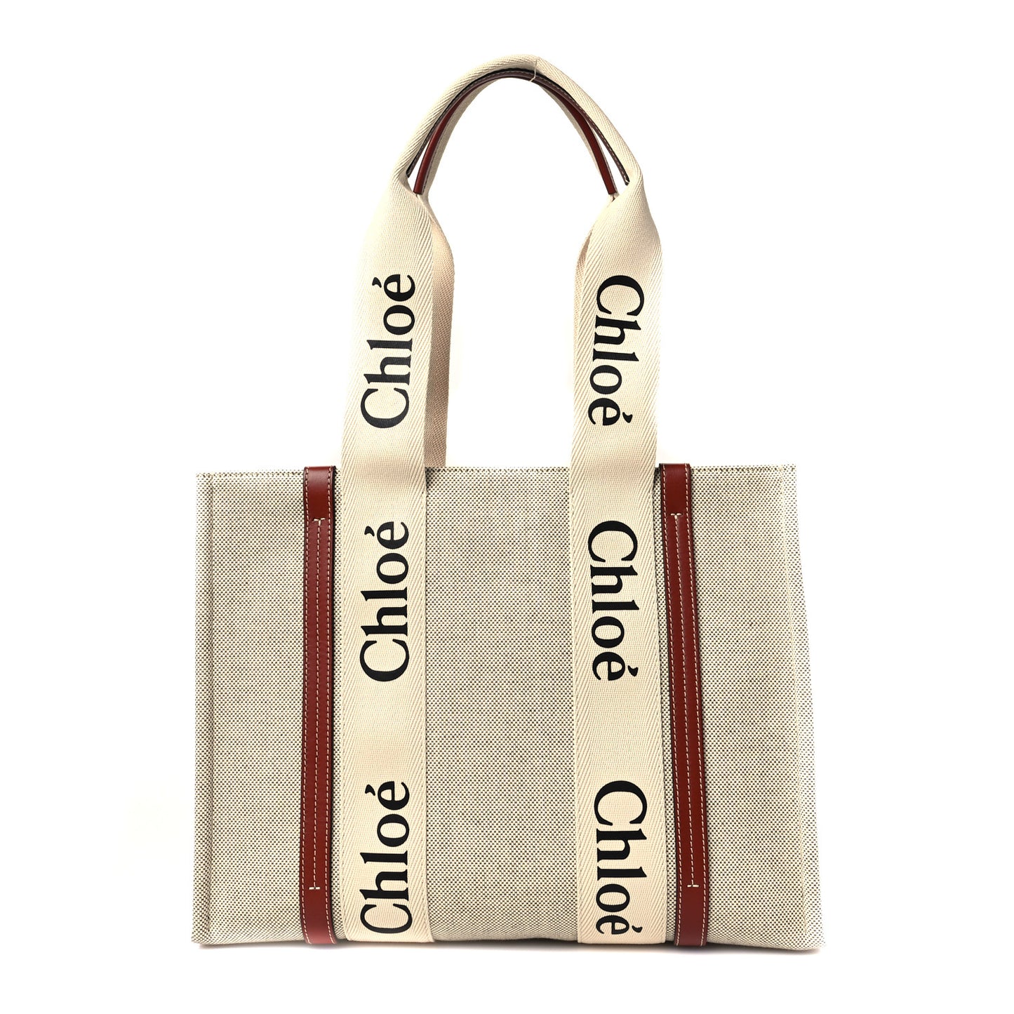 Cotton Calfskin Medium Woody Ribbon Tote White Brown