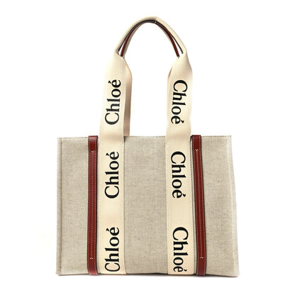 Chloe Cotton Calfskin Medium Woody Ribbon Tote White Brown 1 of 7