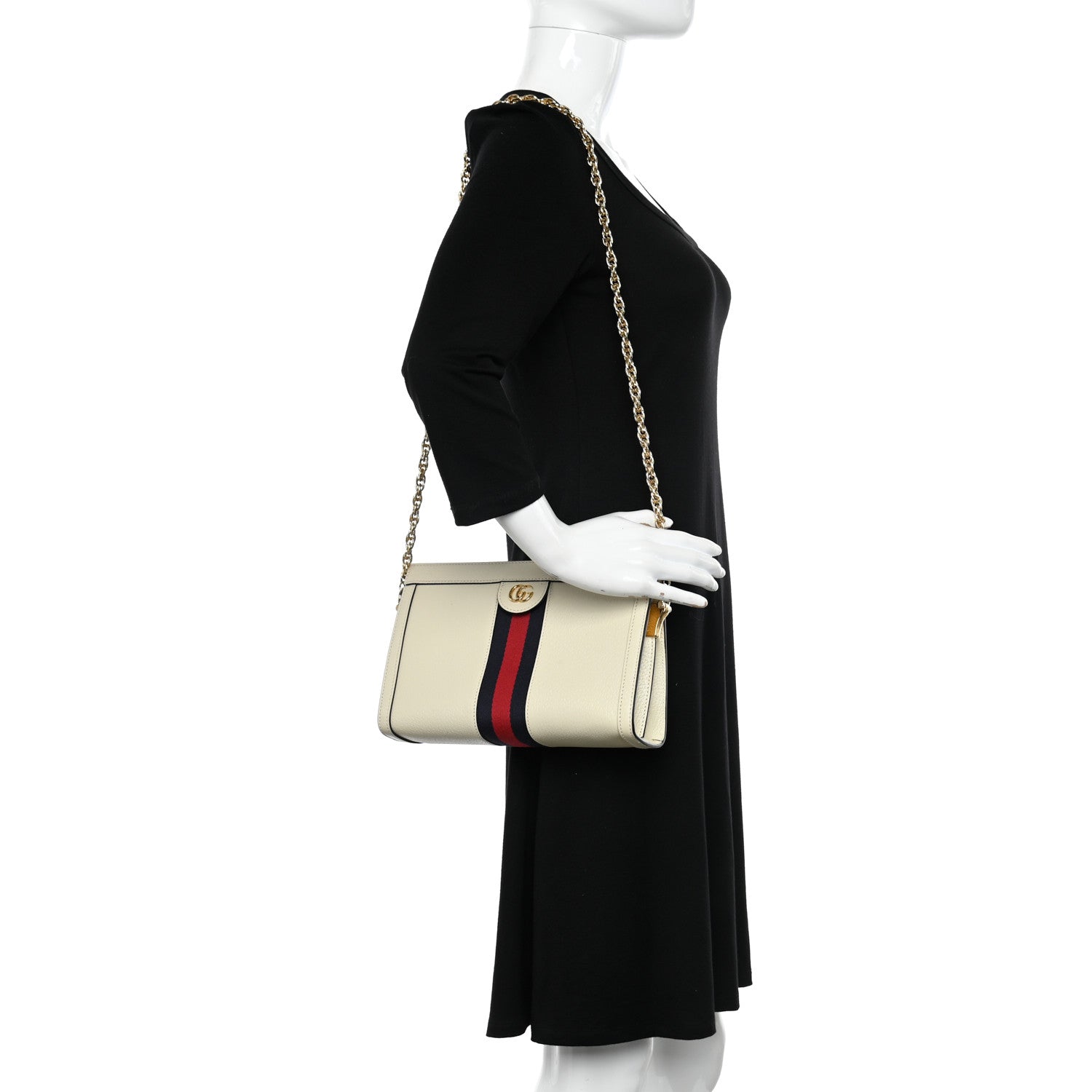 Gucci Textured Calfskin Web Small Ophidia Chain Shoulder Bag Mystic White 2 of 12