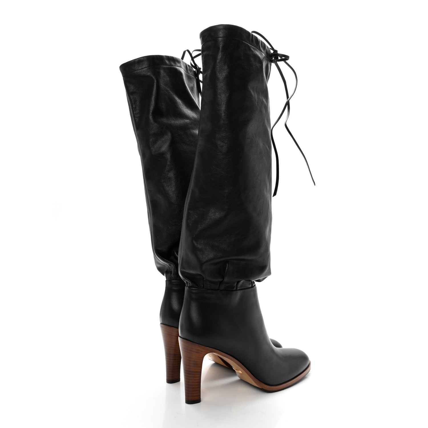 Gucci Deauville Calfskin Cinched Knee High Boots 39 Black 4 of 7