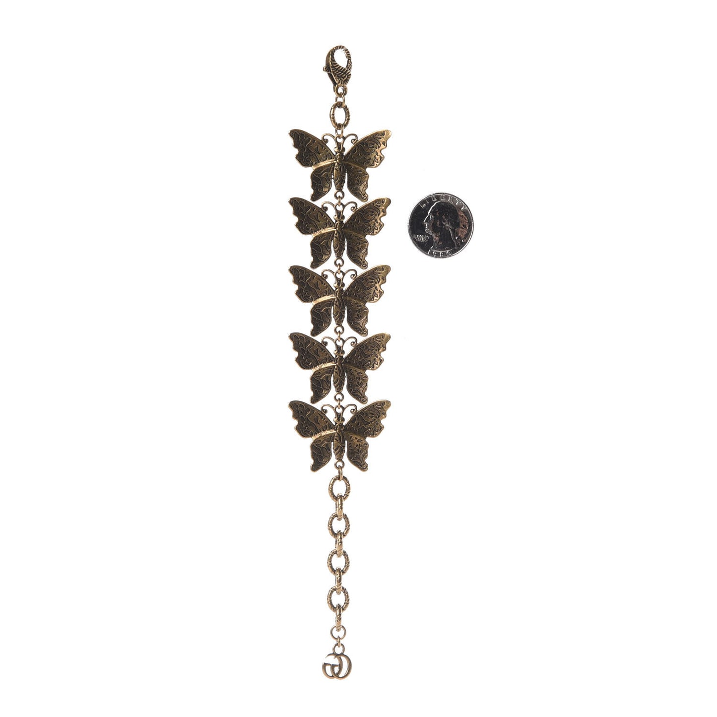 Metal Crystal Butterfly Bracelet Aged Gold Multicolor
