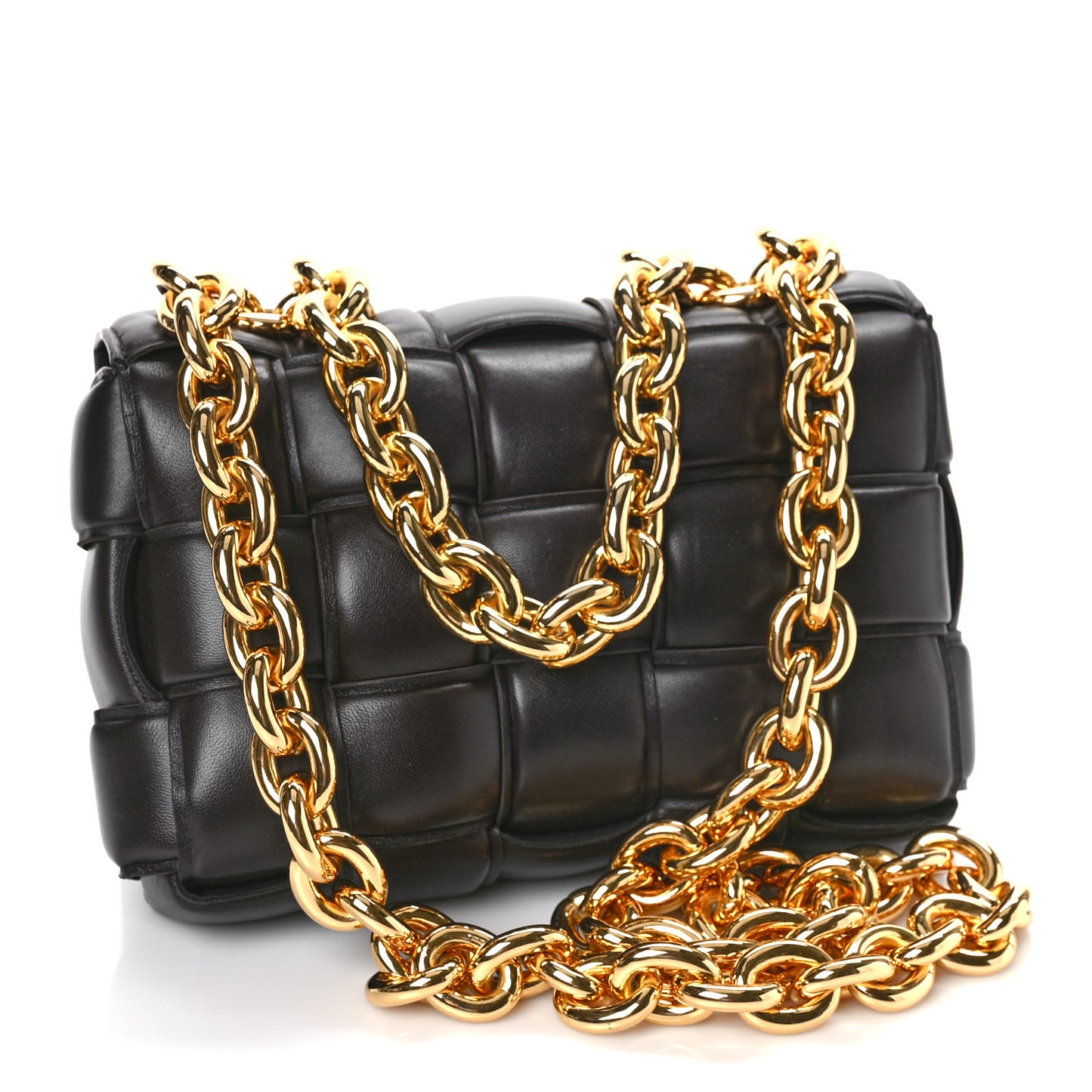 Lambskin Maxi Intreccio Padded Chain Cassette Crossbody Bag Black