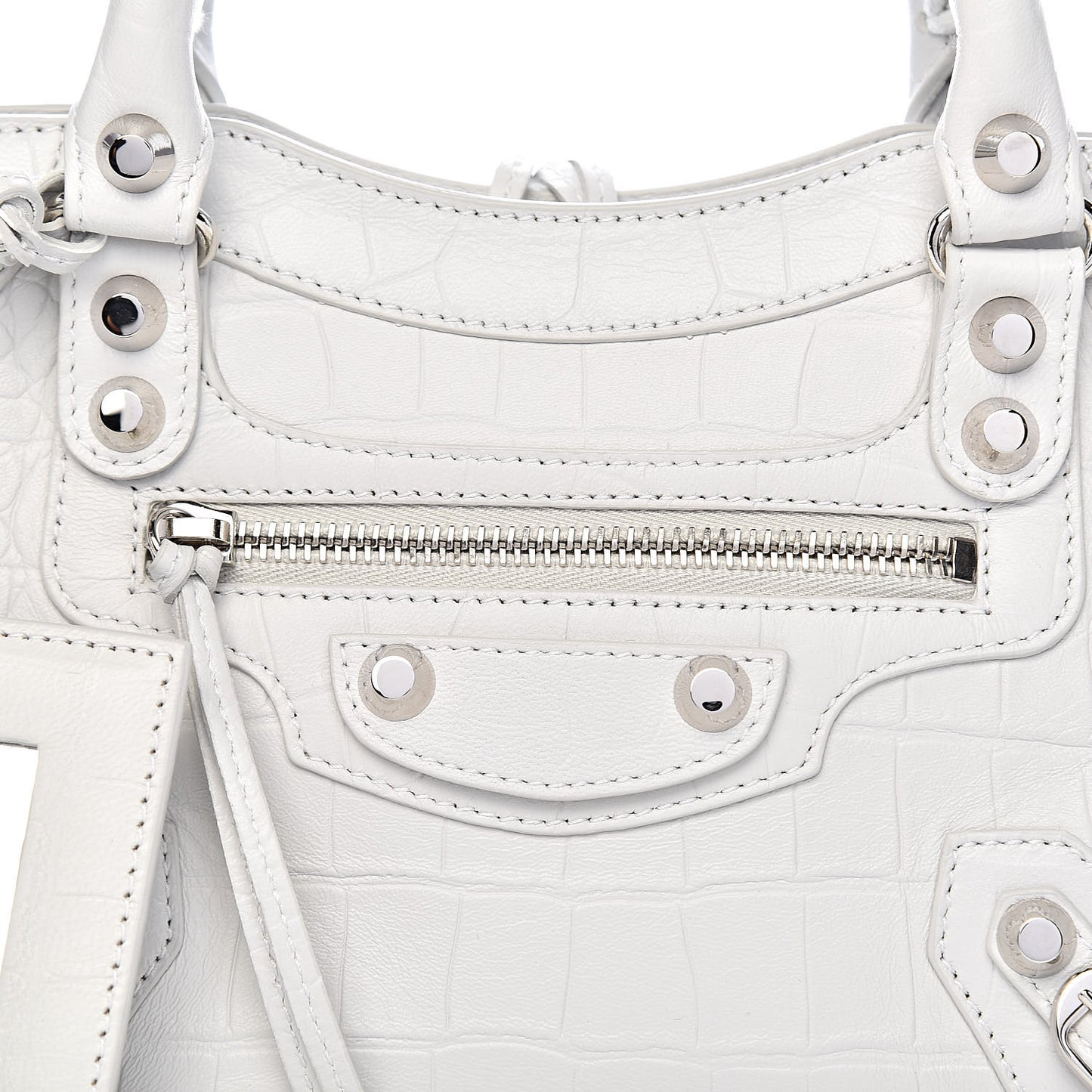 Matte Supple Lambskin Crocodile Embossed Classic Silver Hardware Mini City White