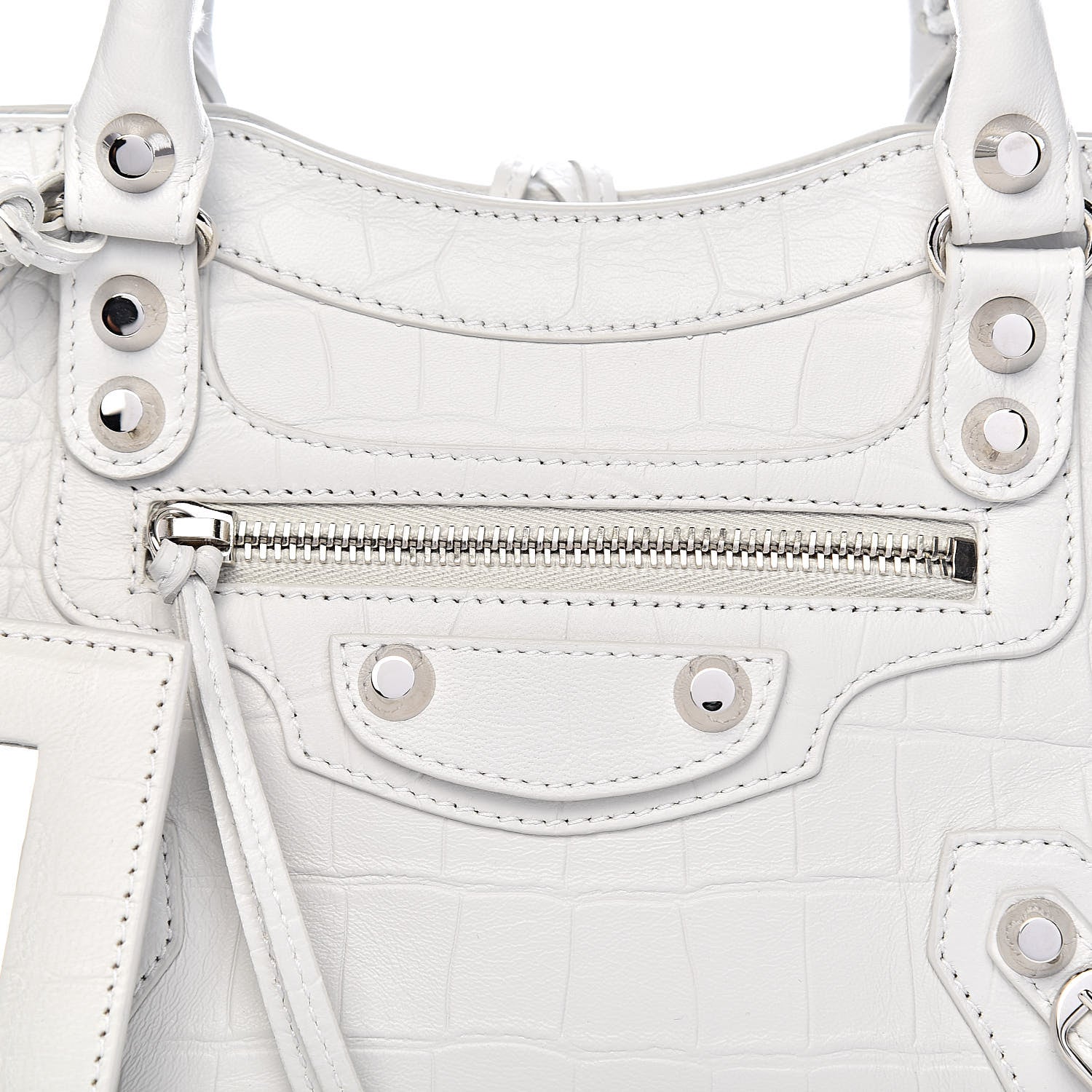 Balenciaga Matte Supple Lambskin Crocodile Embossed Classic Silver Hardware Mini City White 10 of 10